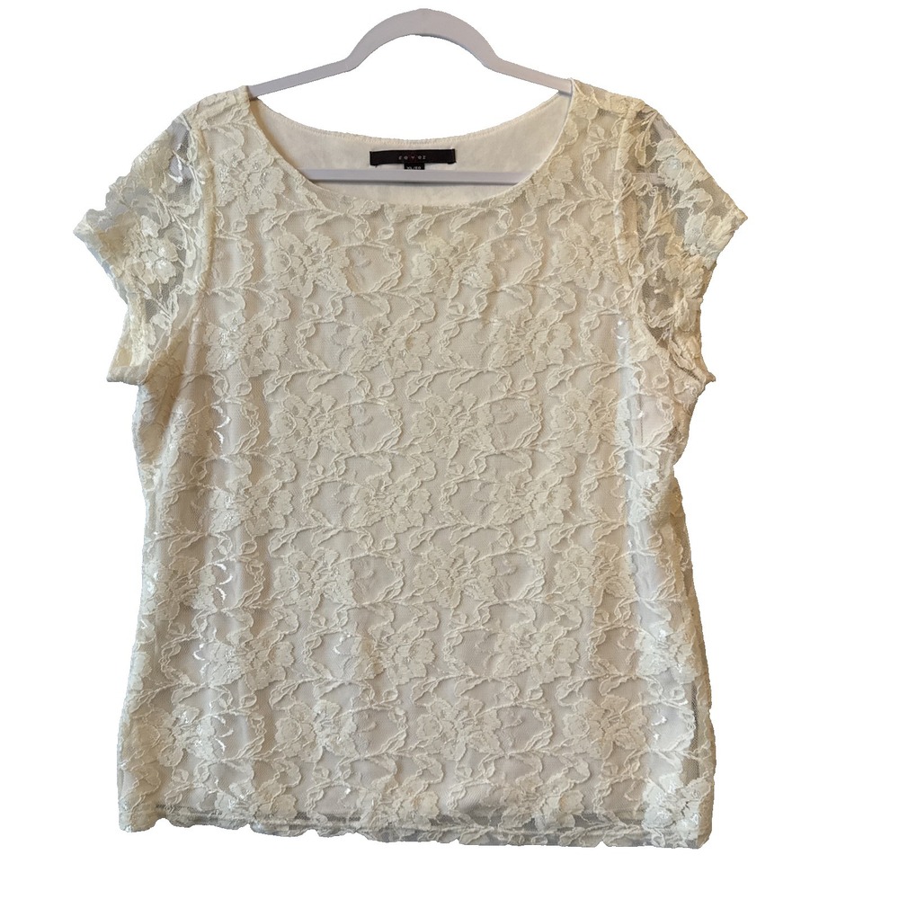Fever Cream Floral Sheer Lace Lined Blouse Women's XL Fairy  Boho Chic Layering‎